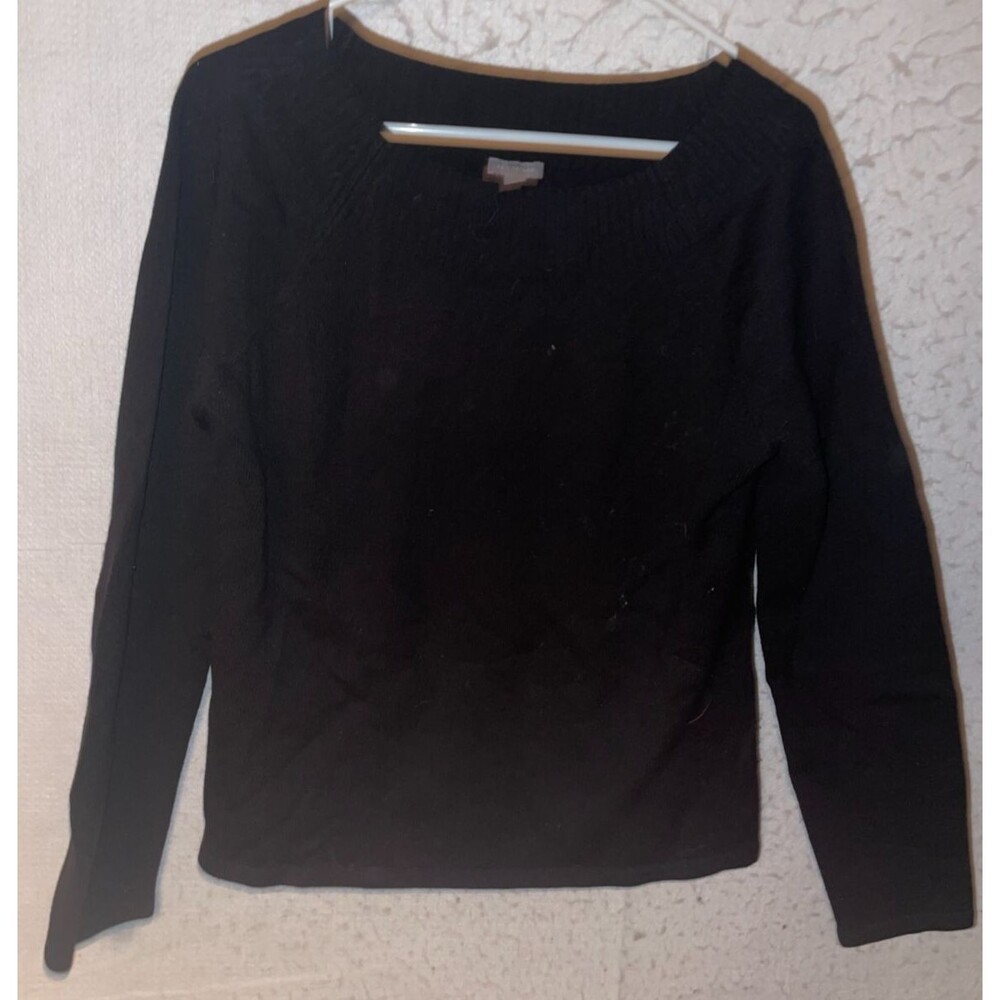 ANN TAYLOR Women's Black Merino Wool Sweater Size L Long Sleeve